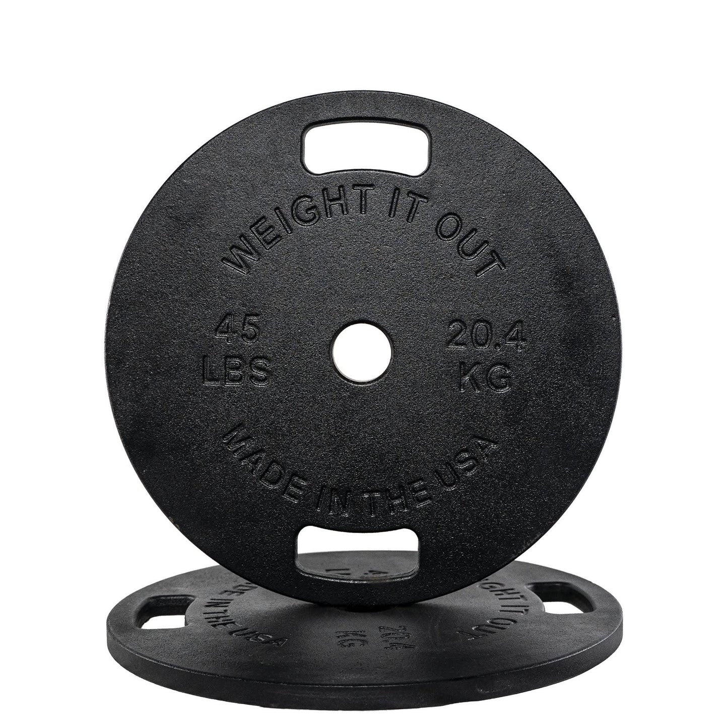 Cast Iron Machined Weight Plate Pairs - front view 45 lbs (black finish)