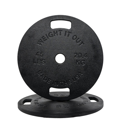 Cast Iron Machined Weight Plate Pairs - front view 45 lbs (black finish)