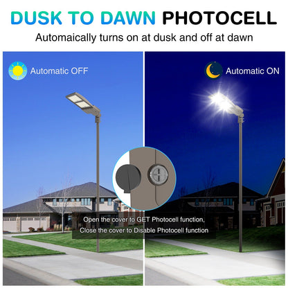 LED Parking Lot Light, Selectable 400W/320W/240W, 5000K, 56,000 Lumens, 100-277 VAC, Dusk to Dawn Sensor, Slip Fitter Mount
