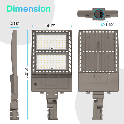 LED Parking Lot Light, Selectable 400W/320W/240W, 5000K, 56,000 Lumens, 100-277 VAC, Dusk to Dawn Sensor, Slip Fitter Mount