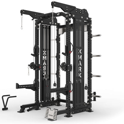 Commercial Half Rack Functional Trainer with dual 220 lb stacks and multiple attachments for versatile workouts.