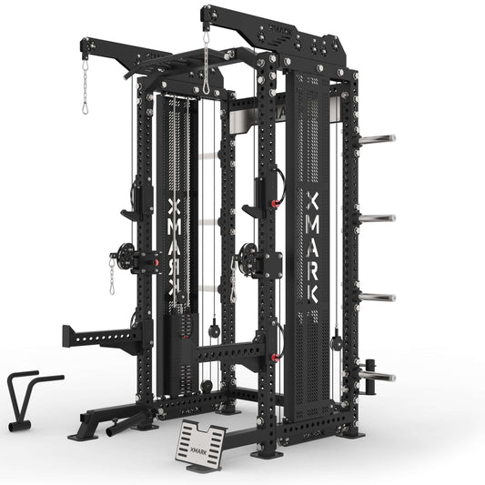 Commercial Half Rack Functional Trainer with dual 220 lb stacks and multiple attachments for versatile workouts.