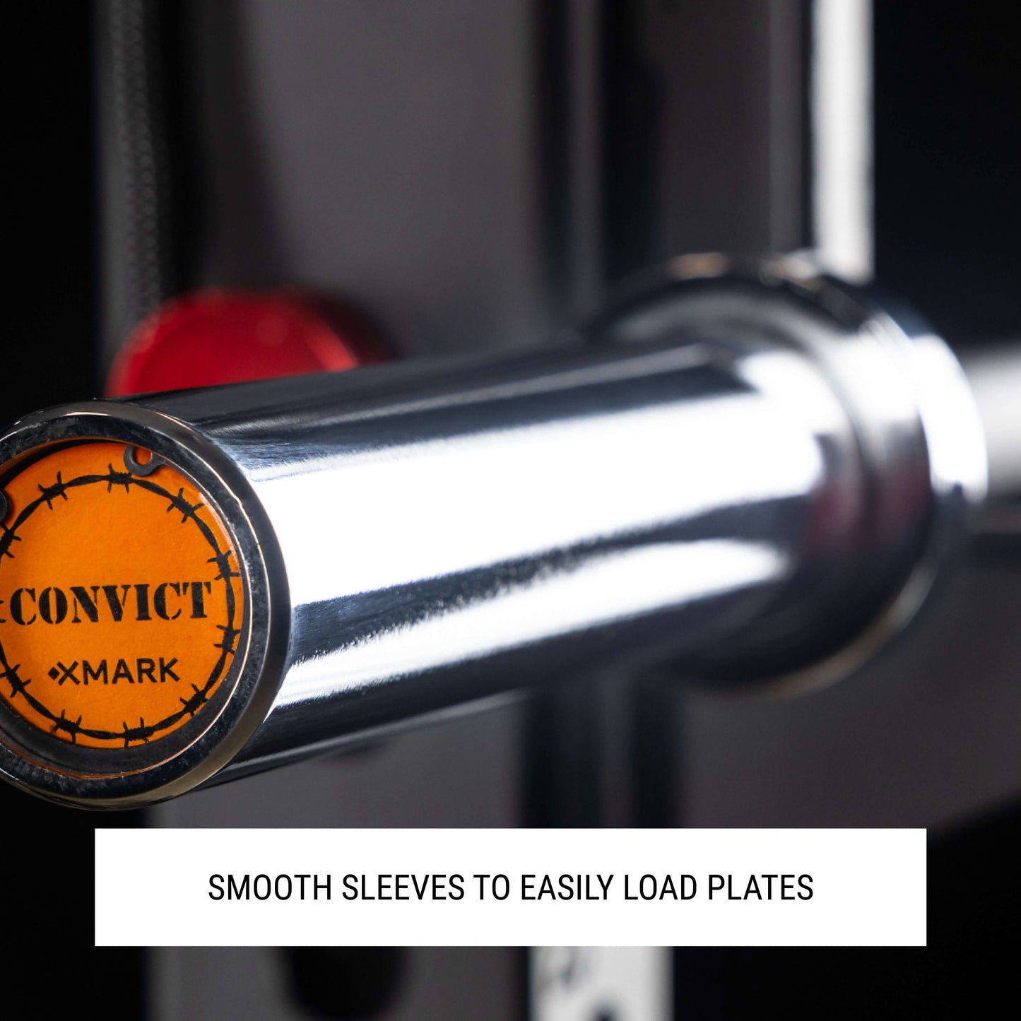 Convict curl bar close-up showcasing smooth sleeves for easy plate loading and secure grip.