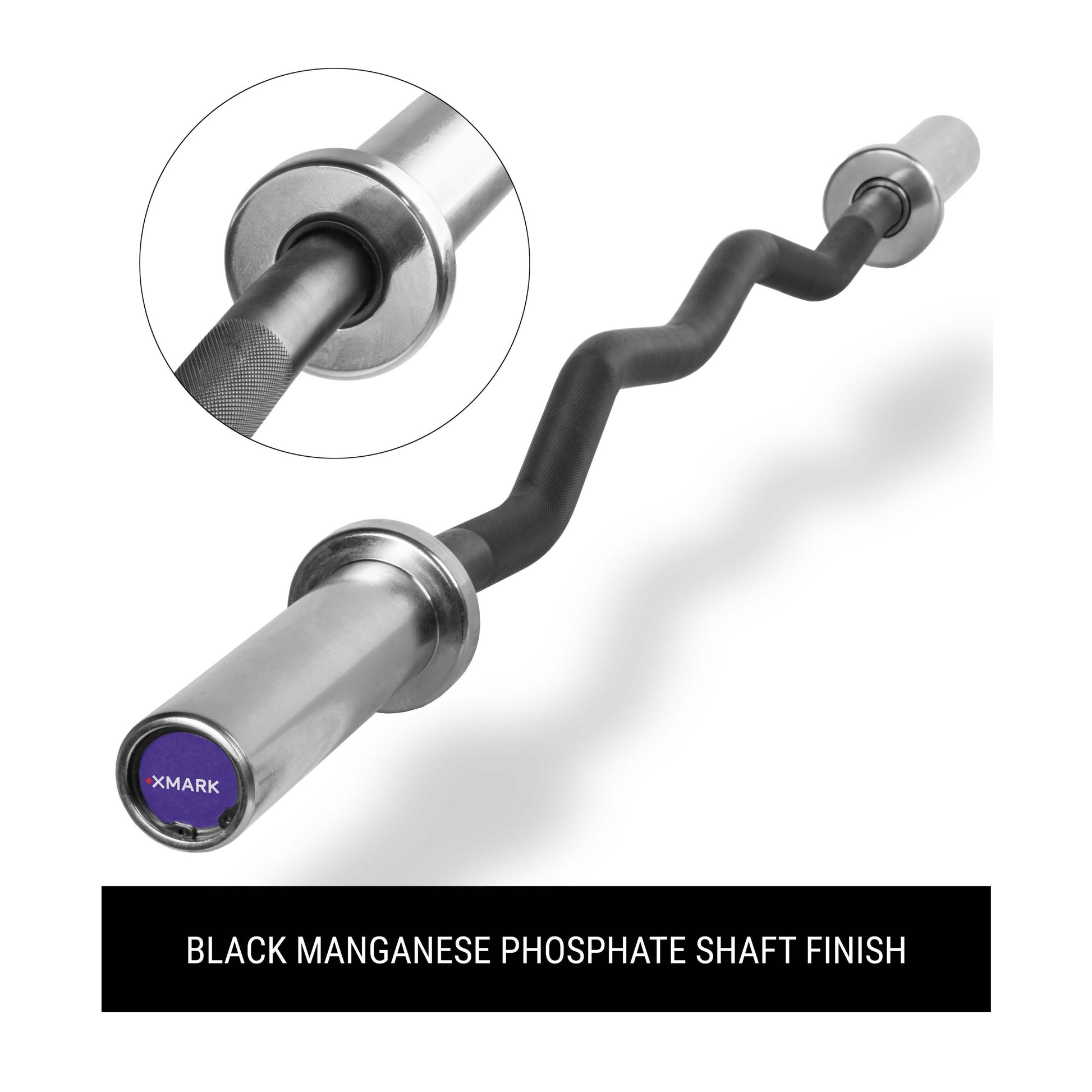 Black EZ Curl Bar with chrome sleeves showcasing a black manganese phosphate shaft finish for grip comfort.