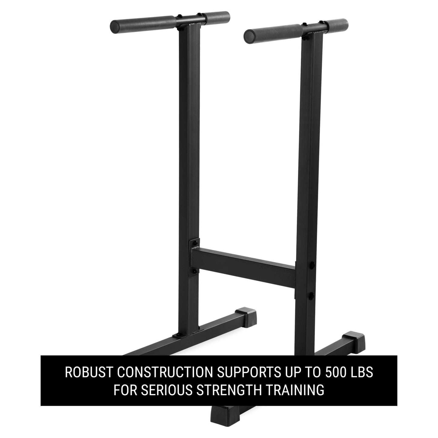 XMARK Dip Stand Station with cushioned grips, supports 500 lbs for upper-body strength training.
