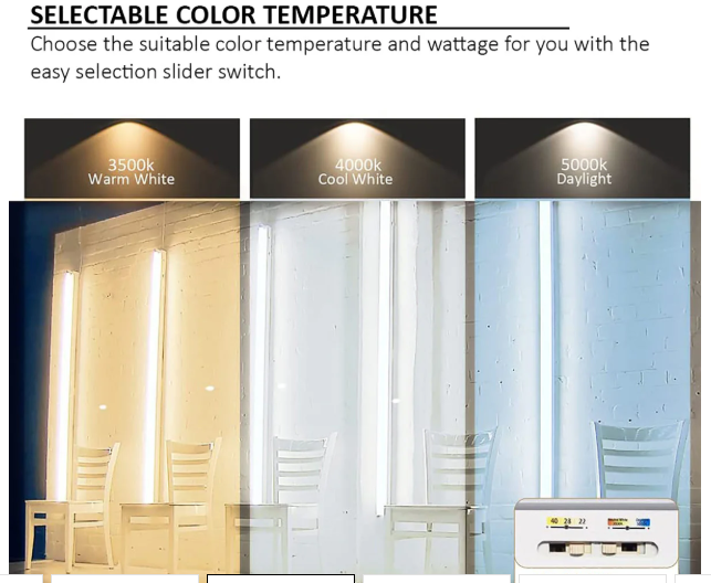 8ft LED Linear Strip Light Fixture, Adjustable 65W/75W/90W and CCT 3500K/4000K/5000K, 11,700 Lumens