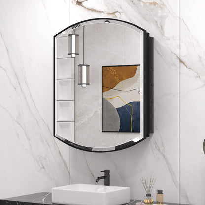 24x36 Inch Arched Black Medicine Cabinet – Wall Mounted or Recessed Bathroom Mirror