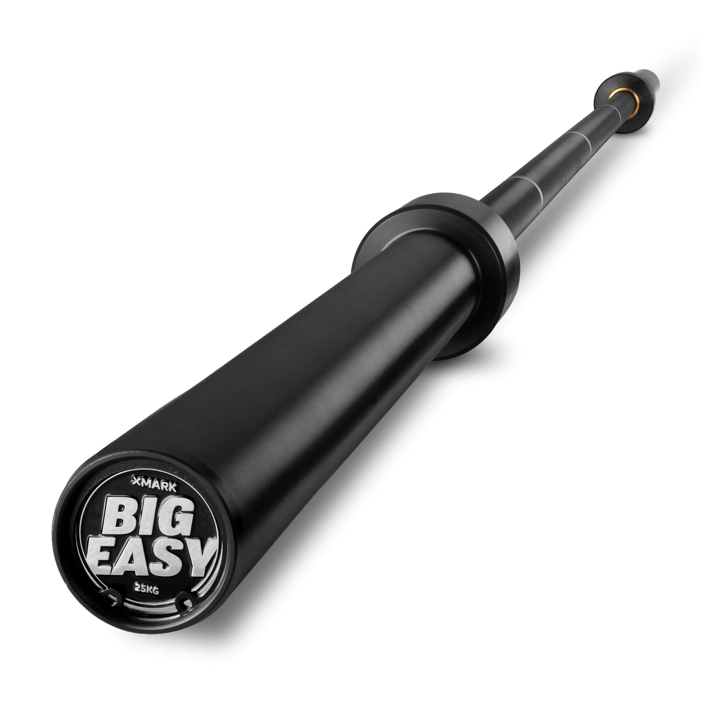 Big Easy® squat bar with 25kg weight, featuring a durable black finish and mountain-style knurling for enhanced grip.
