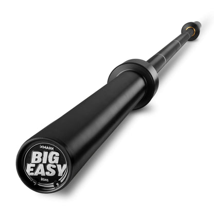 Big Easy® squat bar with 25kg weight, featuring a durable black finish and mountain-style knurling for enhanced grip.