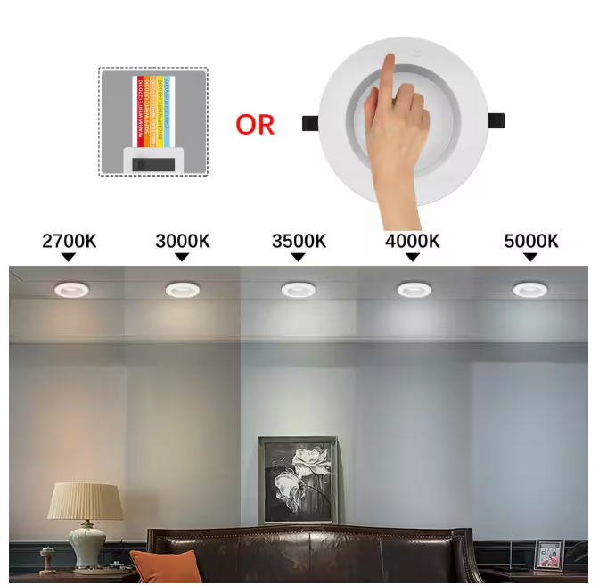 4 Inch Canless Recessed Downlight, 12W, Selectable CCT, 750 Lumens, 120 VAC