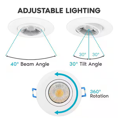 4 Inch Recessed Downlight - Gimbal, 9W, Selectable CCT, 540  Lumens, 120 VAC