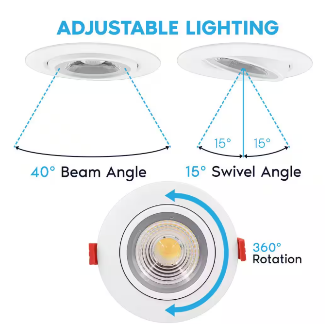 4 Inch Recessed Downlight - Swivel, 9W, Selectable CCT, 540 Lumens, 120 VAC