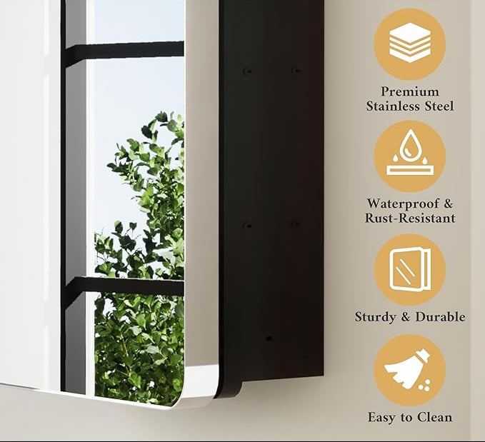Chrome Medicine Cabinet with Mirror – 24"x32" Stainless Steel Frame - Wall Mounted or Recessed Installation - HD Shatterproof Glass