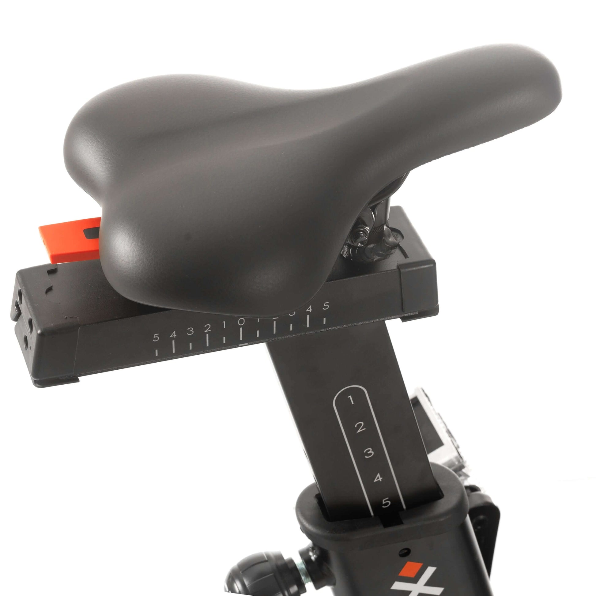 Close-up of the adjustable seat of the CAT 3 Hurricane air bike, designed for optimal comfort and fit.