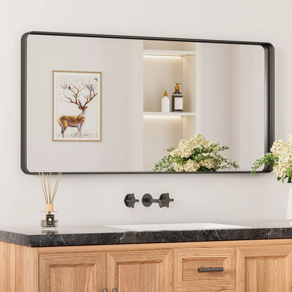 Black Hard Corner Thin Frame Metal Mirror – Modern Rectangular Wall-Mounted Mirror