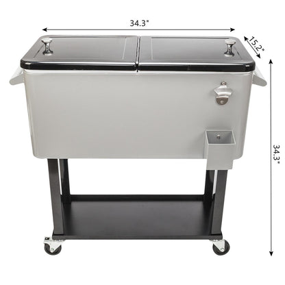 Yescom 80QT Beverage Cooler Cart on Wheels Drinks Storage