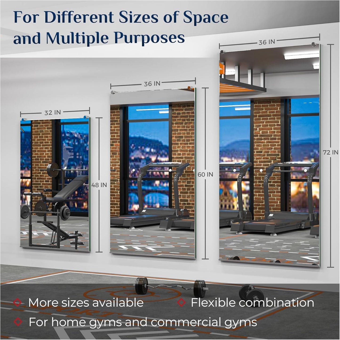 Gym Mirror - Set of 2 Pieces – Large Wall-Mounted Mirrors for Home Gym - Fitness Studio - and Commercial Use