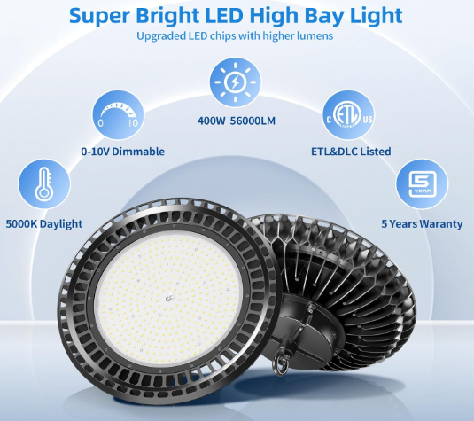 LED UFO High Bay Light, 400W, 56,000 Lumens, 5000K, 100-277 VAC