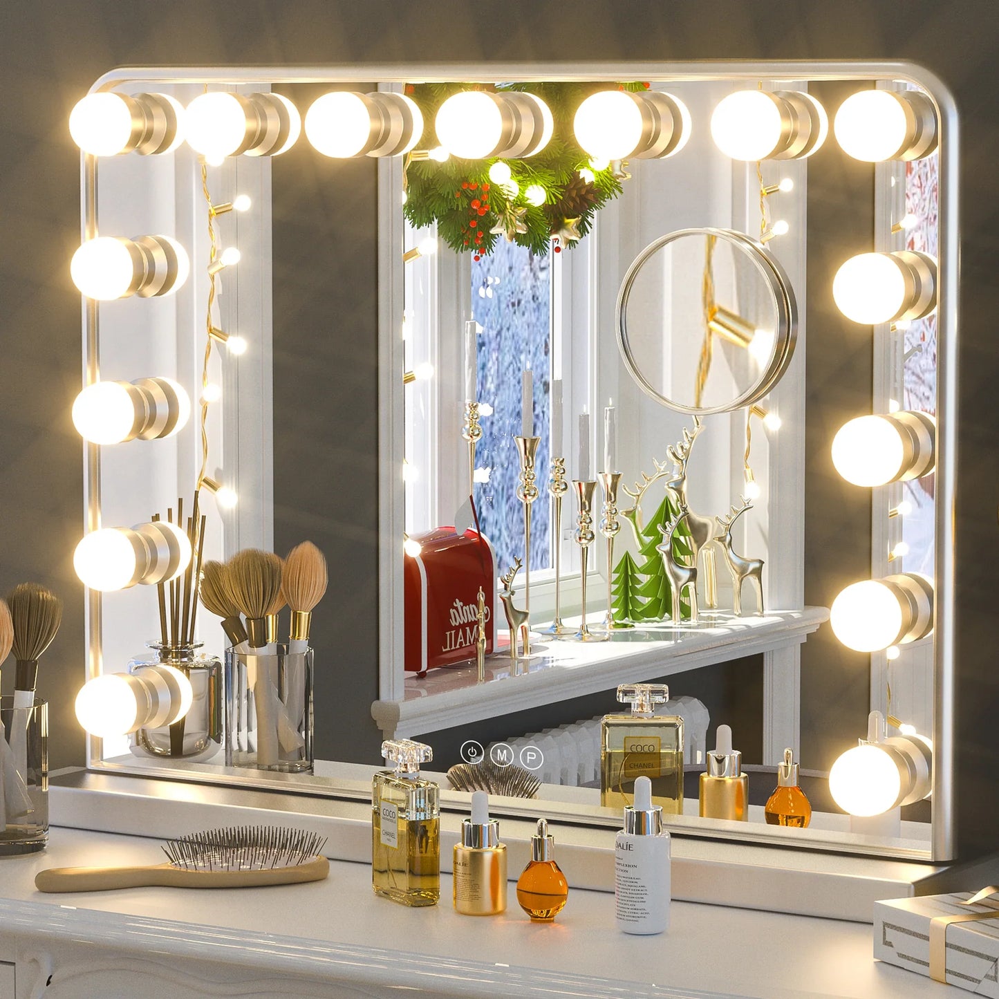 18x23 Inch Hollywood Lighted Makeup Mirror with Dimmable LED Bulbs – 3 Color Modes – White Frame Vanity Mirror