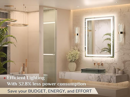 LED Bathroom Mirror – Front Lighting 36x24 Inches, 25W, 875 Lumens – Single Light Strip - Dimmable - Anti-Fog