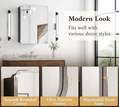 Chrome Medicine Cabinet with Mirror – 24"x32" Stainless Steel Frame - Wall Mounted or Recessed Installation - HD Shatterproof Glass