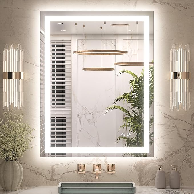LED Bathroom Mirror – Front Lighting 36x24 Inches, 25W, 875 Lumens – Single Light Strip - Dimmable - Anti-Fog