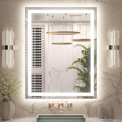 LED Bathroom Mirror with Front and Back Lighting – Single Light Strip - Dimmable - Anti-Fog - Wall Mounted Vanity Mirror