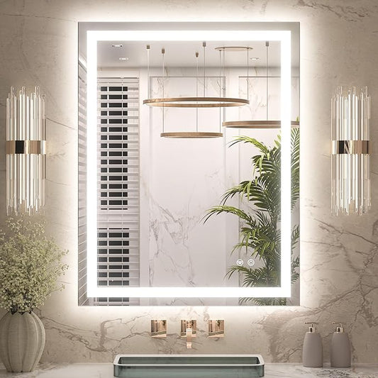 LED Bathroom Mirror with Front and Back Lighting – Single Light Strip - Dimmable - Anti-Fog - Wall Mounted Vanity Mirror