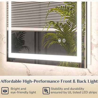 LED Bathroom Mirror – Front Lighting 36x24 Inches, 10W, 750 Lumens – Single Light Strip - Dimmable - Anti-Fog