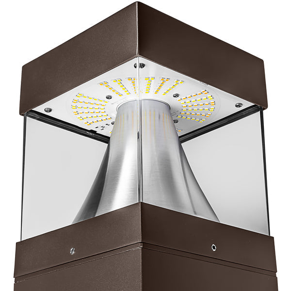 Square Pole LED Bollard Light, Selectable 24W/19W/14W and CCT, 3,360 Lumens, 120-277 VAC