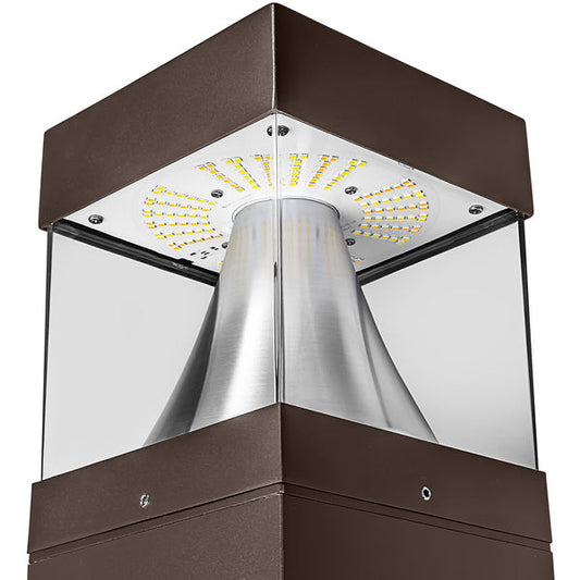Square Pole LED Bollard Light, Selectable 24W/19W/14W and CCT, 3,360 Lumens, 120-277 VAC