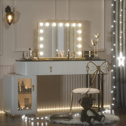 18x23 Inch Hollywood Lighted Makeup Mirror with 3-Color Dimmable LED Bulbs – Gold Vanity Mirror for Beauty and Glam Room