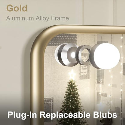 18x23 Inch Hollywood Lighted Makeup Mirror with 3-Color Dimmable LED Bulbs – Gold Vanity Mirror for Beauty and Glam Room