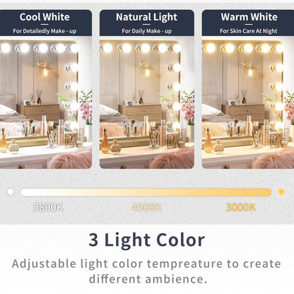 18x23 Inch Hollywood Lighted Makeup Mirror with 3-Color Dimmable LED Bulbs – Gold Vanity Mirror for Beauty and Glam Room