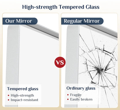 White Hard Corner Thin Frame Metal Mirror – Modern Rectangular Wall-Mounted Mirror with Shatterproof Copper-Free Glass
