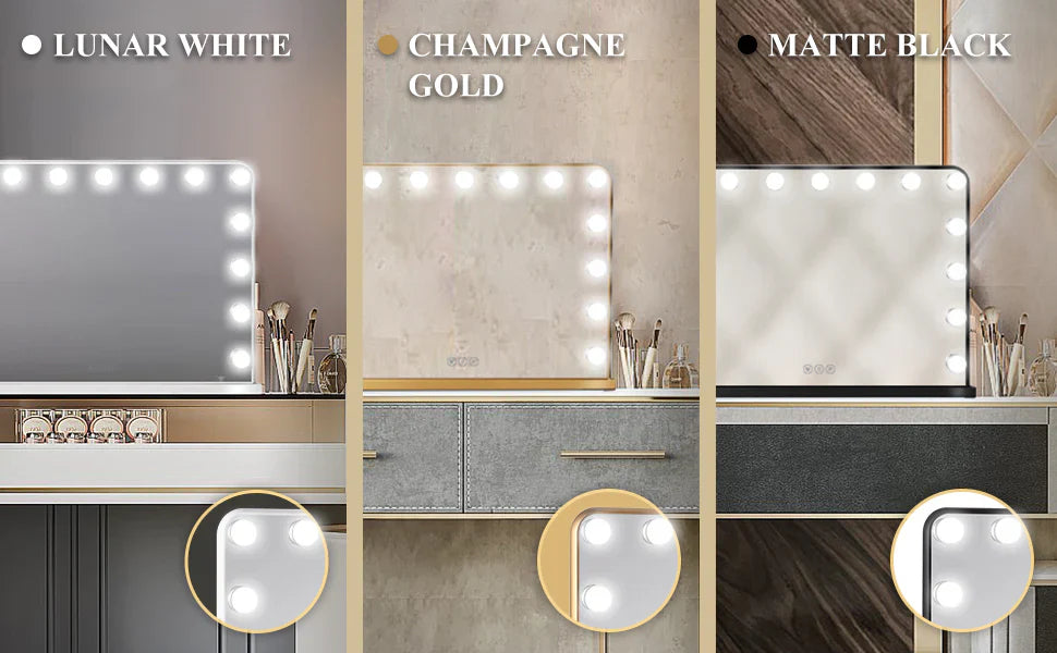 18x23 Inch Hollywood Lighted Makeup Mirror with 3-Color Dimmable LED Bulbs – Gold Vanity Mirror for Beauty and Glam Room