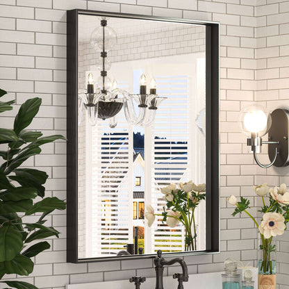 Black Hard Corner Metal Frame Mirror – Rectangular Wall Mirror with Shatterproof Copper-Free Glass - Vertical or Horizontal Mount