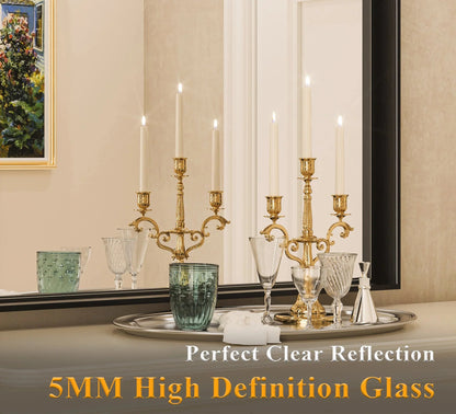 Black Hard Corner Metal Frame Mirror – Rectangular Wall Mirror with Shatterproof Copper-Free Glass - Vertical or Horizontal Mount