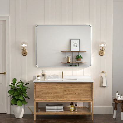 White Hard Corner Thin Frame Metal Mirror – Modern Rectangular Wall-Mounted Mirror with Shatterproof Copper-Free Glass