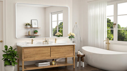 White Hard Corner Thin Frame Metal Mirror – Modern Rectangular Wall-Mounted Mirror with Shatterproof Copper-Free Glass