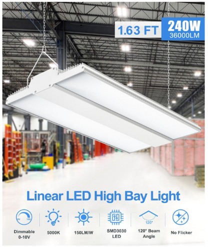 LED Linear High Bay Light, 1.6ft, 240W, CCT 5000K, 36,000 Lumens, 100-277 VAC