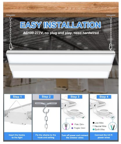 LED Linear High Bay Light, 1.6ft, 240W, CCT 5000K, 36,000 Lumens, 100-277 VAC