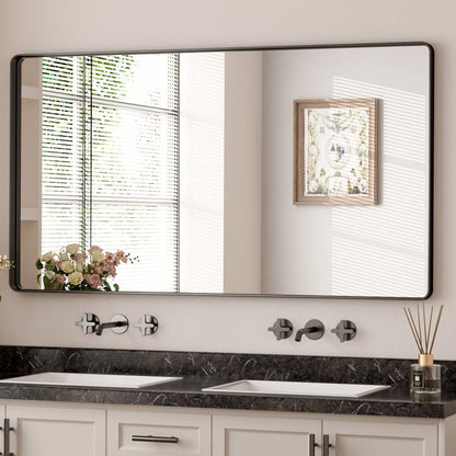 Black Hard Corner Thin Frame Metal Mirror – Modern Rectangular Wall-Mounted Mirror