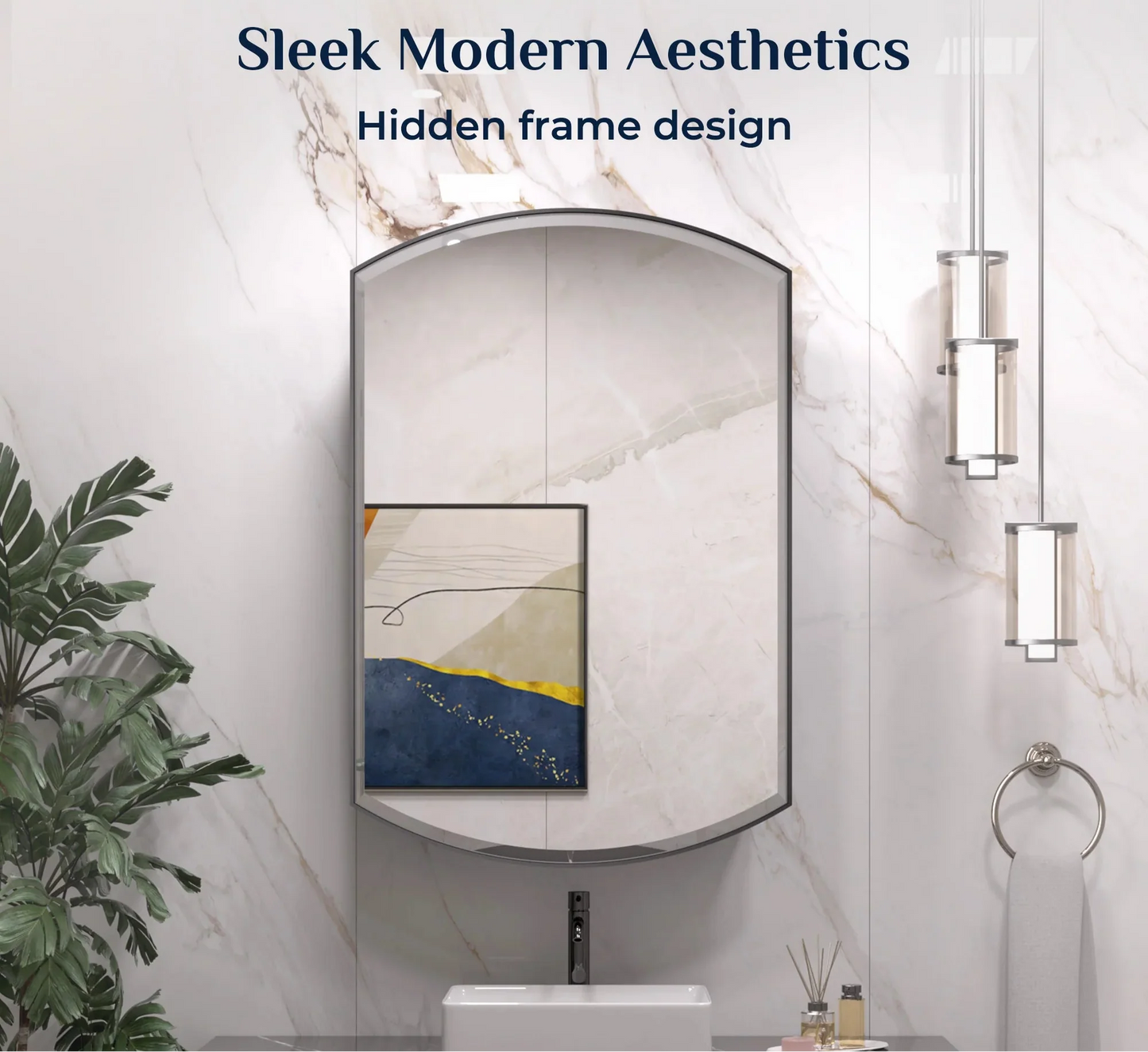 24x36 Inch Arched Black Medicine Cabinet – Wall Mounted or Recessed Bathroom Mirror