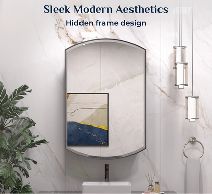 24x36 Inch Arched Black Medicine Cabinet – Wall Mounted or Recessed Bathroom Mirror