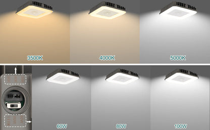 LED Canopy Light, Audio Jack Sensor Based, 100W/80W/60W, 3500K-5000K, 13000 Lumens, 120-277 VAC