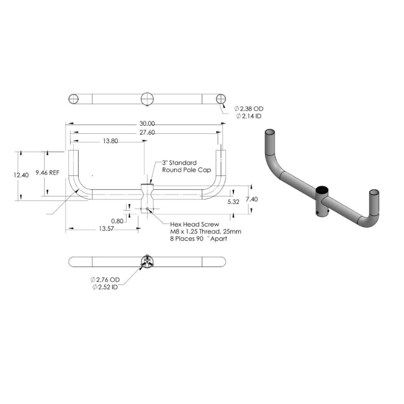 Mounting Bracket for 2-3/8” O.D. Tenon - Dual Fixture Capability with Adjustable Fitters