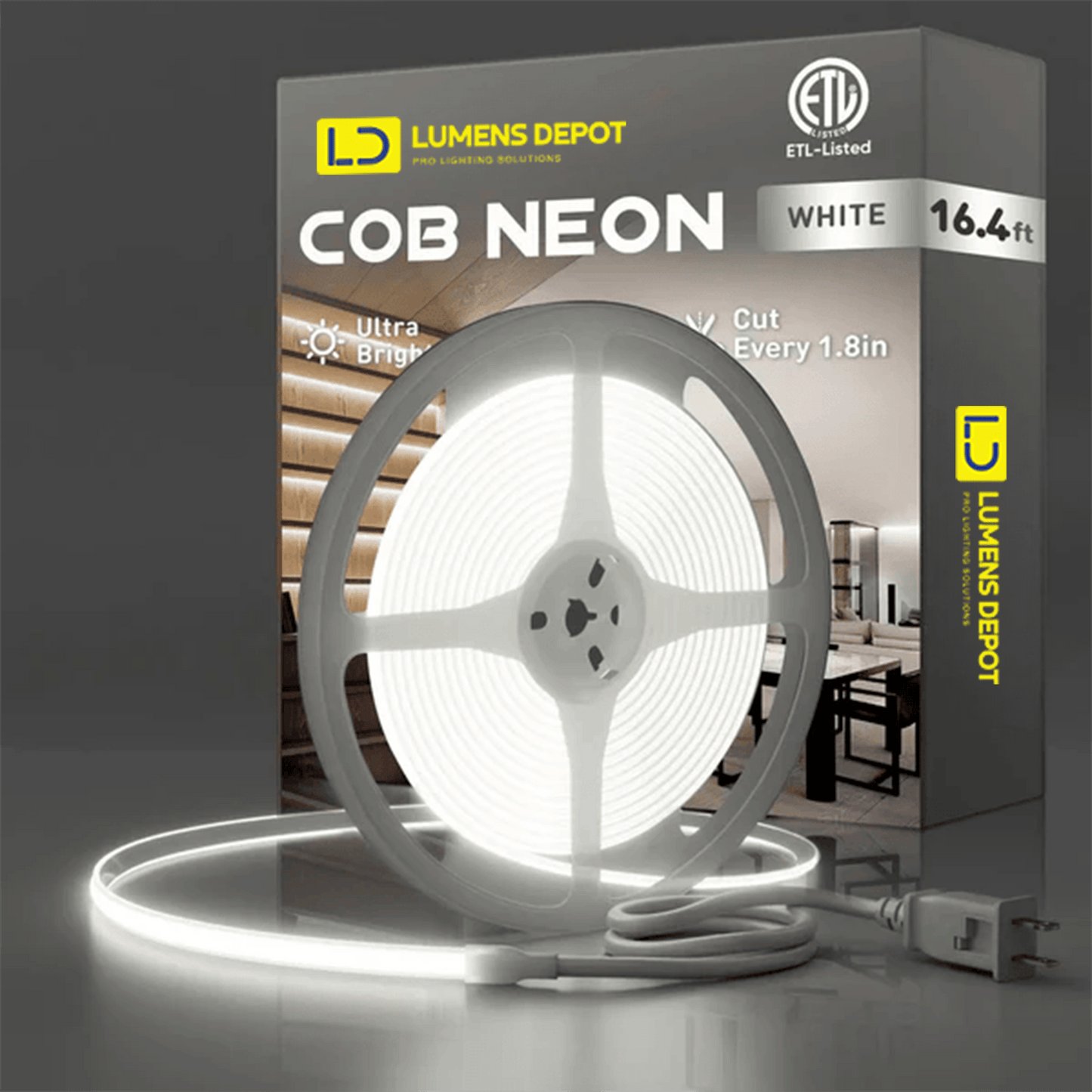 110-120V Cool White COB Peel and Stick Tape Light (10mmx4.5mm),IP65, Cuttable, dimmable, flicker-free - Plug and Play and Could Be hardwired