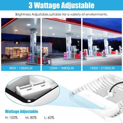 LED Canopy Light, 150W/120W/90W, 4500K-5700K, 21,000 Lumens, 100-277 VAC