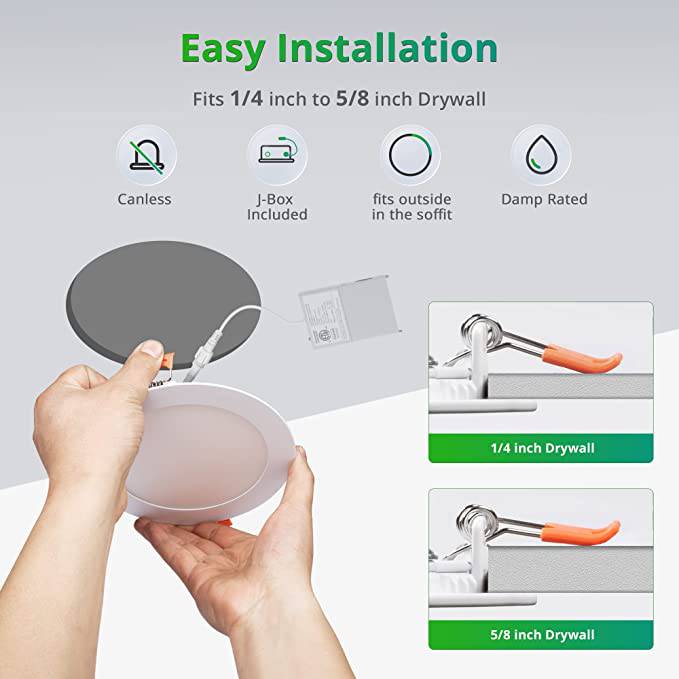 LED Recessed Downlight with Junction Box, 6 inch, 12W, Selectable CCT, 1,020 Lumens, 120 VAC